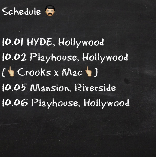 Justin Credible’s Dj Schedule 10/1-10/6