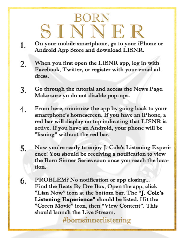 Born Sinner Instructions